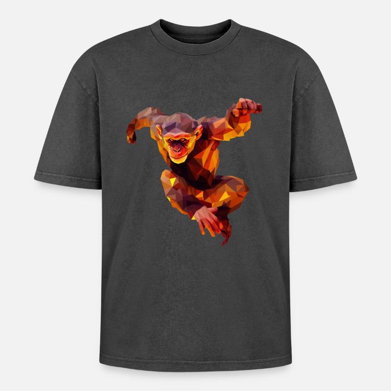 Polygon Orangutan Sprinter - Oversized Unisex Premium Acid-Washed T-Shirt - acid washed black