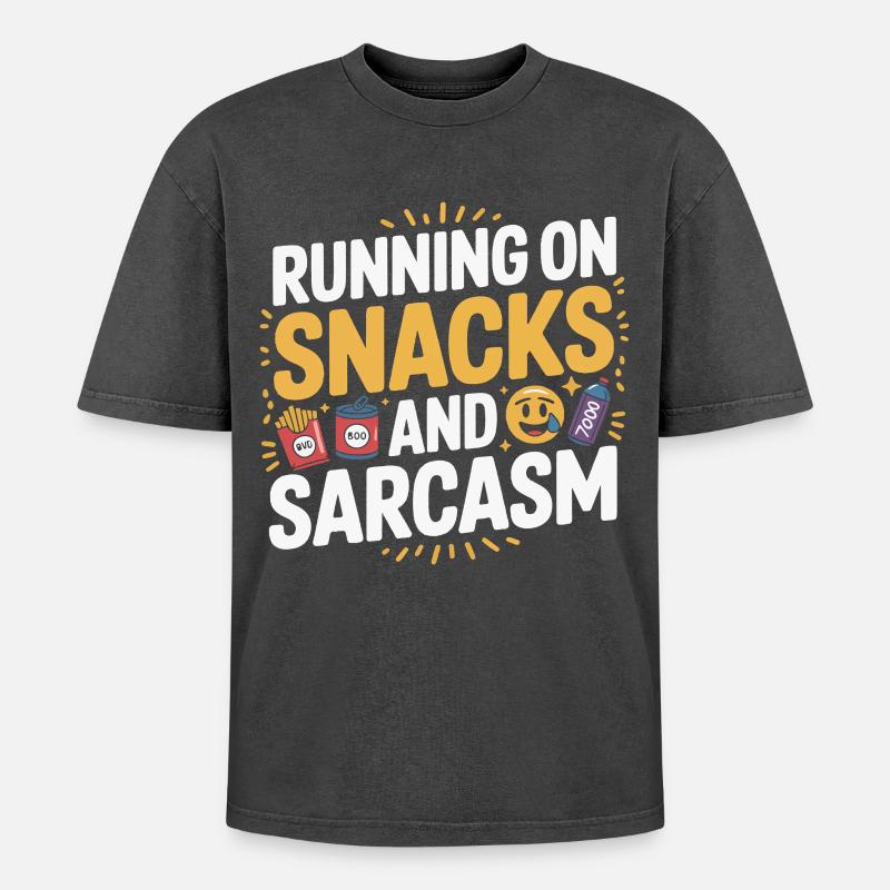 Running, snacks and sarcasm - Oversized Unisex Premium Acid-Washed T-Shirt - acid washed black