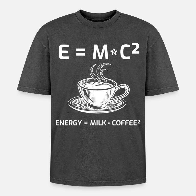 Coffee Drinker Coffee Formula E=MC2 - Oversized Unisex Premium Acid-Washed T-Shirt - acid washed black