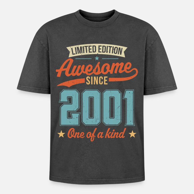 Awesome Since 2001 - Oversized Unisex Premium Acid-Washed T-Shirt - acid washed black