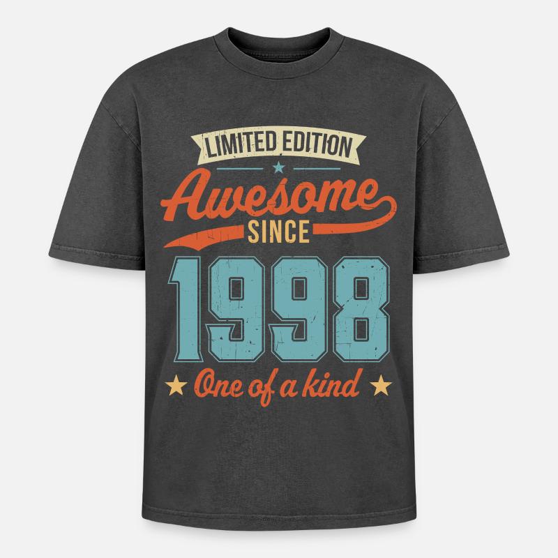 Genial seit 1998 - Oversized Unisex Premium Acid-Washed T-Shirt - Schwarz Acid Wash