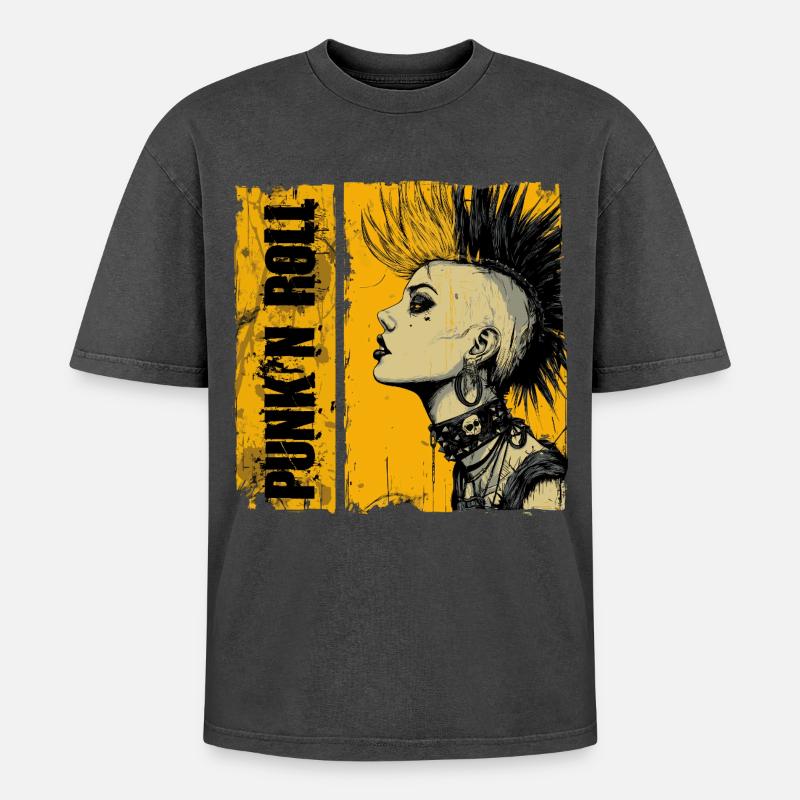 Punk'n Roll Mädchen - Oversized Unisex Premium Acid-Washed T-Shirt - Schwarz Acid Wash