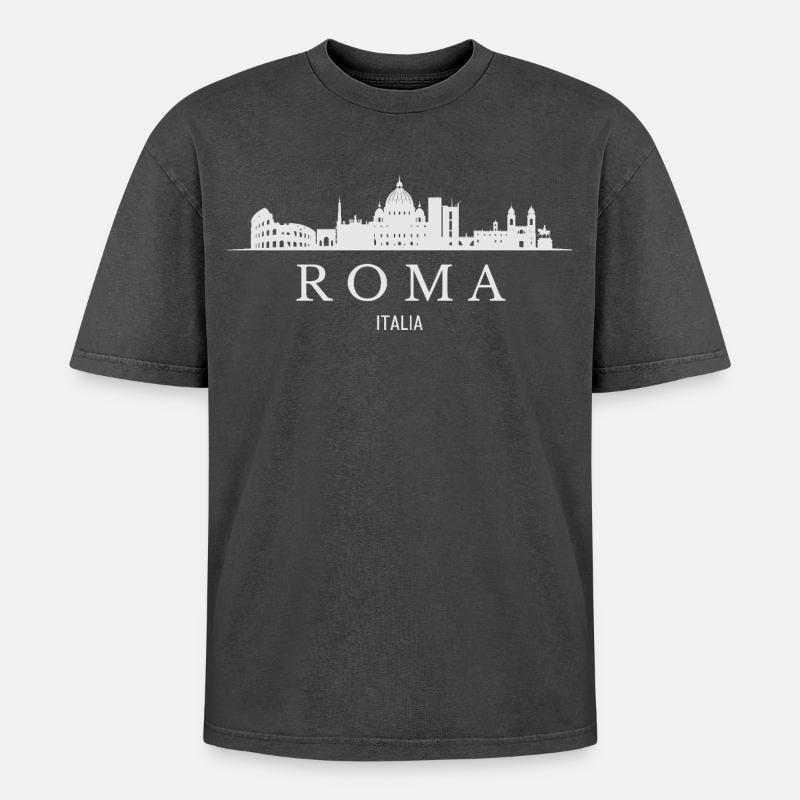 Roms Skyline, ich liebe Rom - Oversized Unisex Premium Acid-Washed T-Shirt - Schwarz Acid Wash