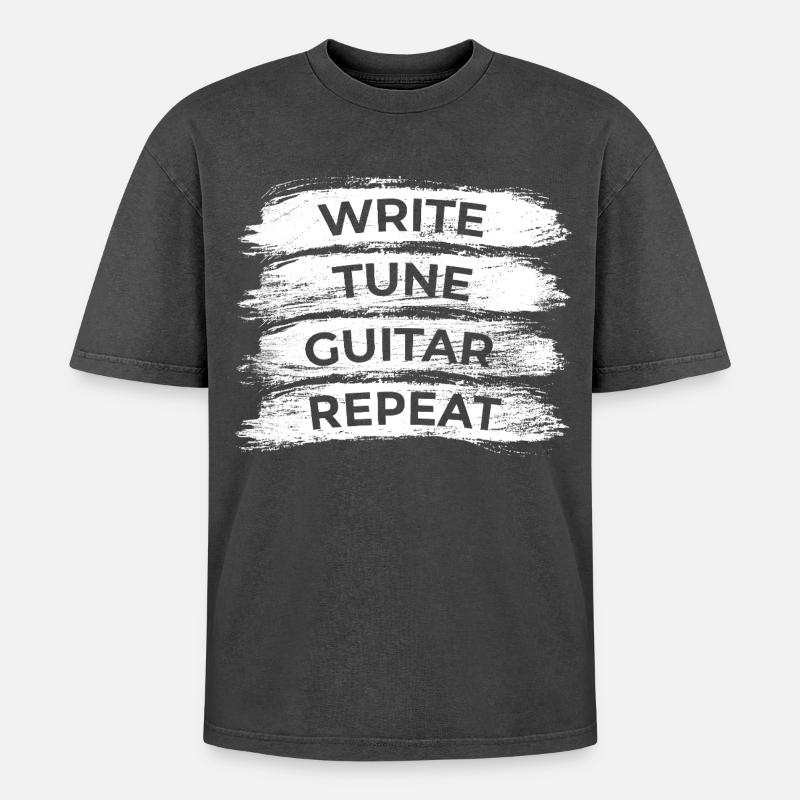 Guitar Player Routine - Oversized Unisex Premium Acid-Washed T-Shirt - acid washed black