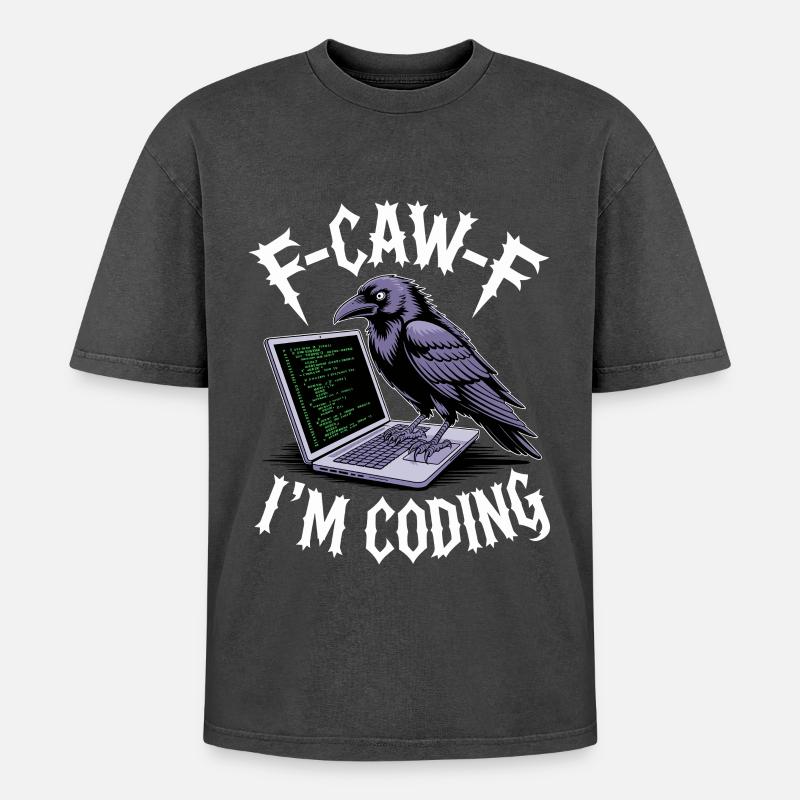 F-Caw-F Je code - T-shirt Premium unisexe oversize acid-washed - noir délavé acide