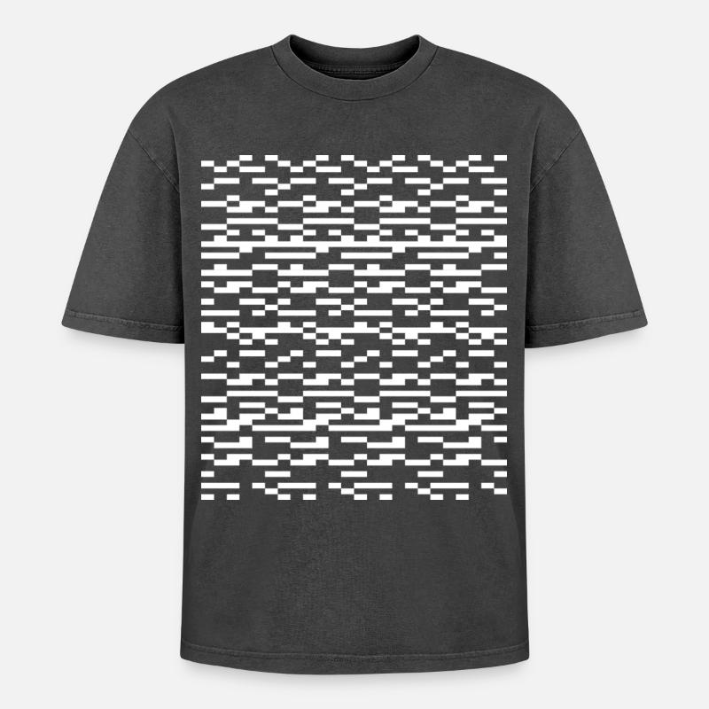Glitch Grid Monochromes Muster - Oversized Unisex Premium Acid-Washed T-Shirt - Schwarz Acid Wash