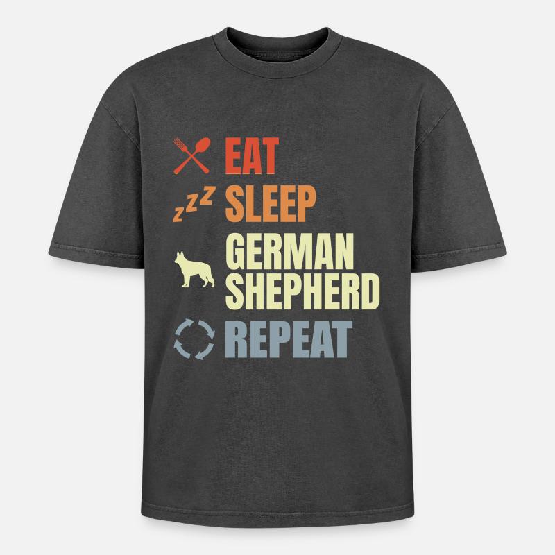 Schäferhund Routine - Oversized Unisex Premium Acid-Washed T-Shirt - Schwarz Acid Wash
