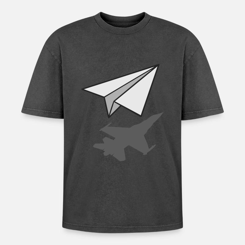 Papierflugzeug Luftfahrtingenieur Luftfahrt Geschenk - Oversized Unisex Premium Acid-Washed T-Shirt - Schwarz Acid Wash