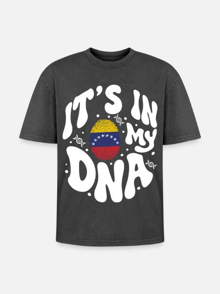 Venezuelan DNA Venezuela Flag Hispanic - Oversized Unisex Premium Acid-Washed T-Shirt - acid washed black