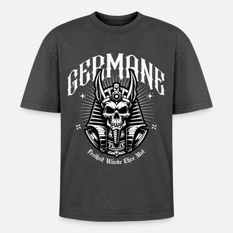Crowns Skull Warrior Germanic - Oversized Unisex Premium Acid-Washed T-Shirt - acid washed black