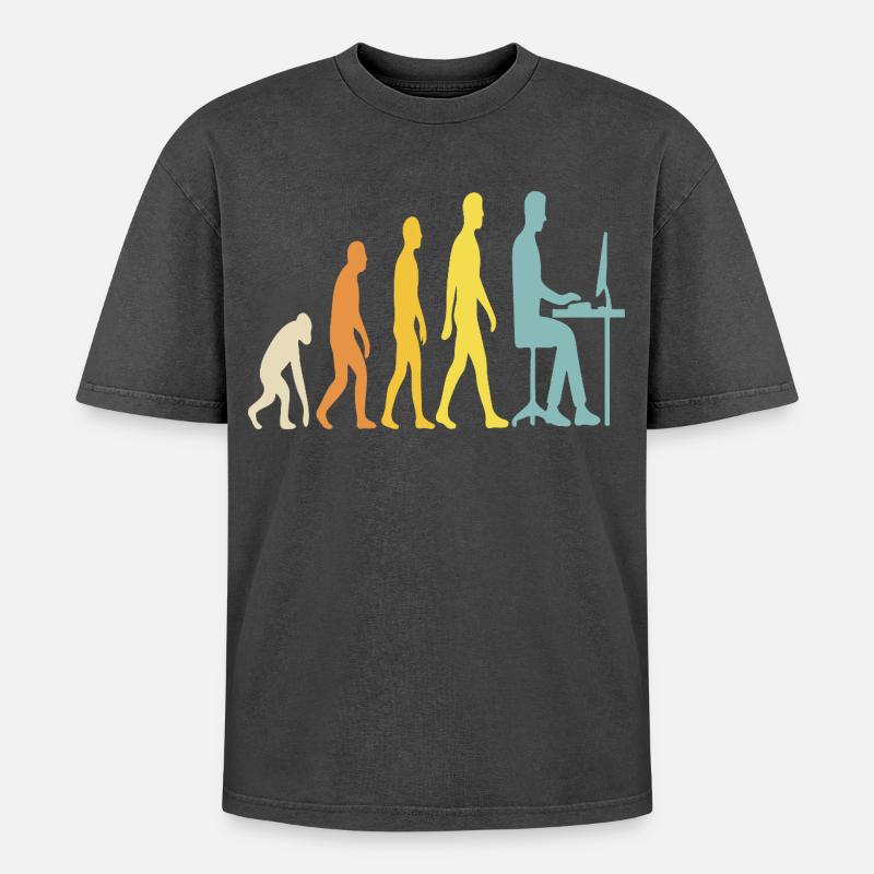 Tech Evolution at the Desk - Oversized Unisex Premium Acid-Washed T-Shirt - acid washed black