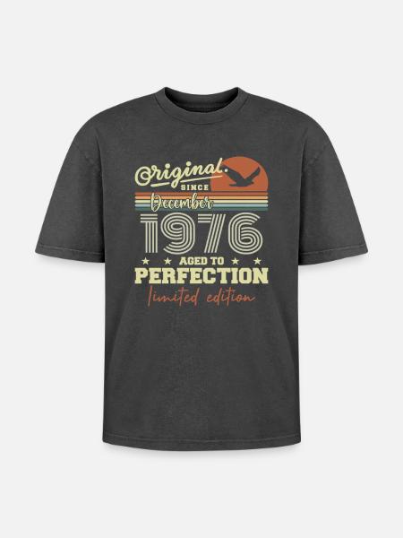 49th Birthday | Original December 1976 - Oversized Unisex Premium Acid-Washed T-Shirt - acid washed black