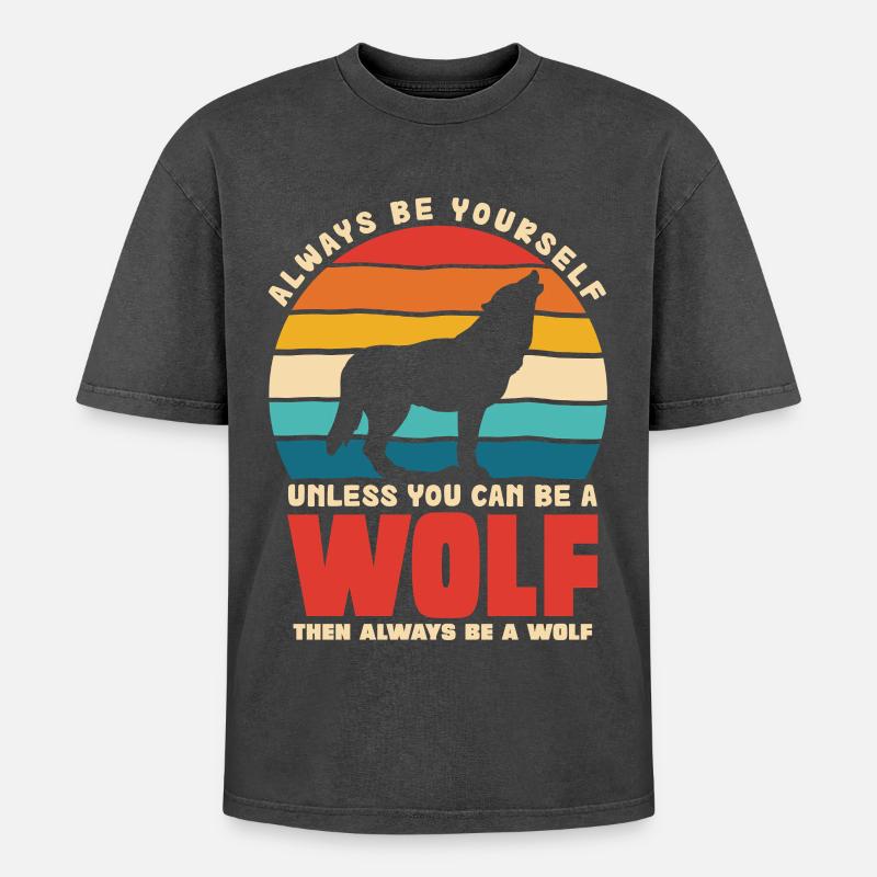 Wolfsruf: Sei Immer Du Selbst - Oversized Unisex Premium Acid-Washed T-Shirt - Schwarz Acid Wash