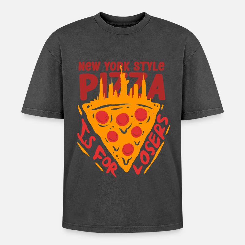 Deep Dish Pizza Chicargo - Oversized Unisex Premium Acid-Washed T-Shirt - Schwarz Acid Wash