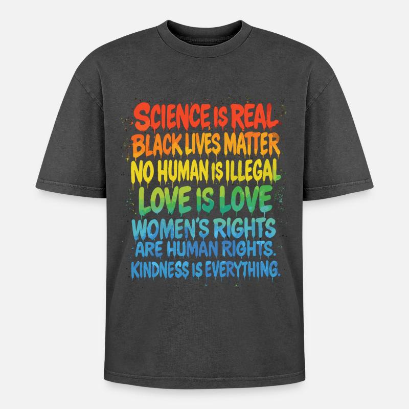 Regenbogen Statement – Human Rights Pride - Oversized Unisex Premium Acid-Washed T-Shirt - Schwarz Acid Wash