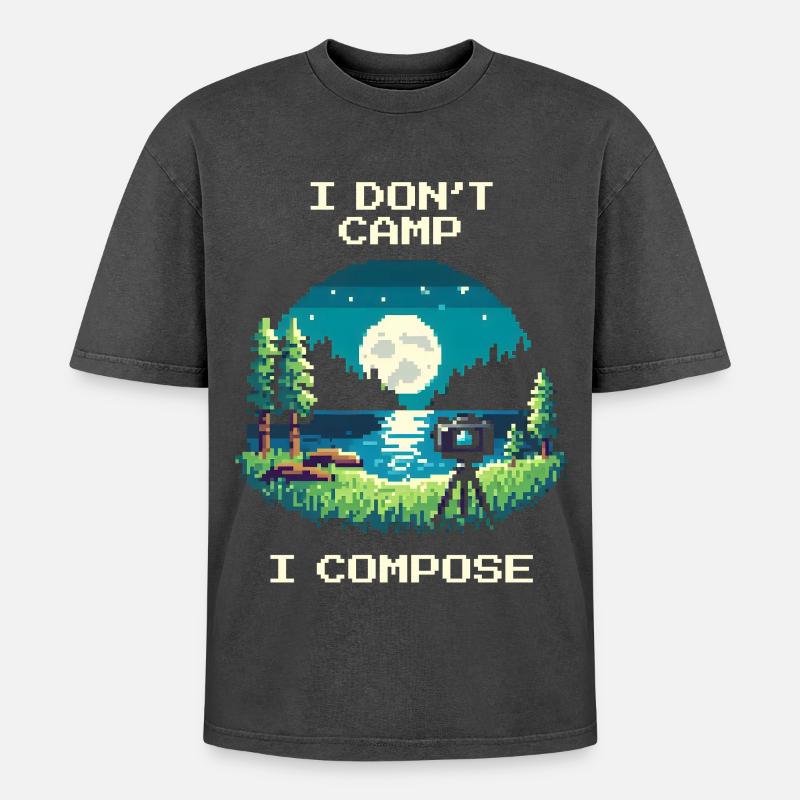 I don't camp, I compose | Composition - Oversized Unisex Premium Acid-Washed T-Shirt - acid washed black
