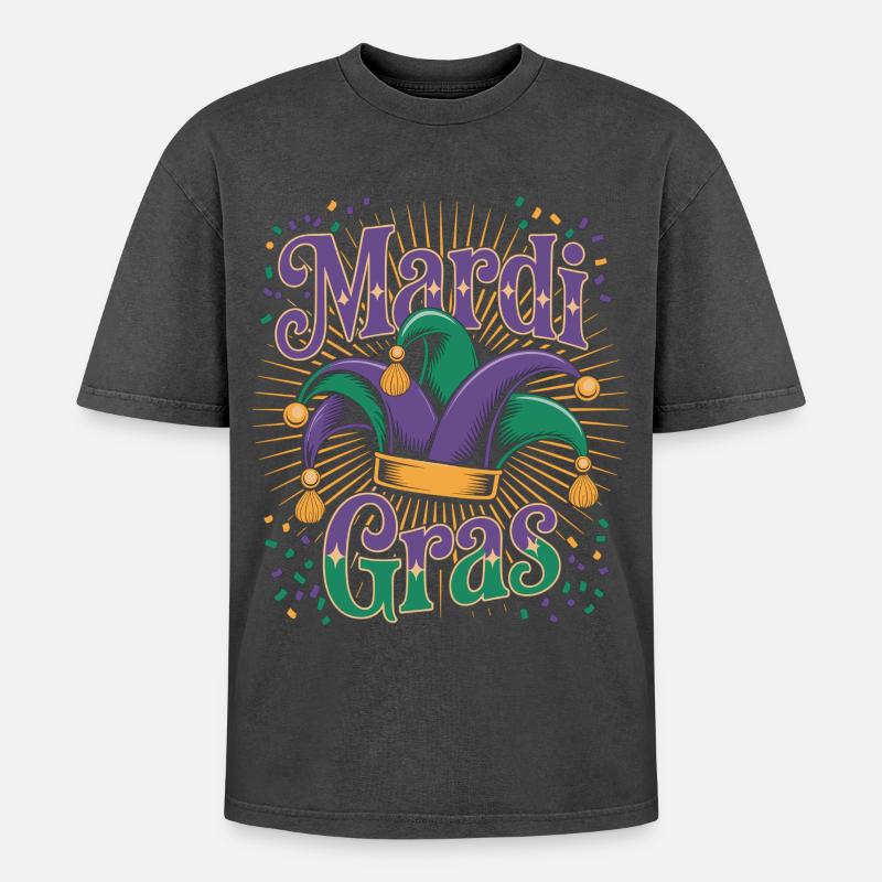 Fasching Mardi Gras Konfetti - Oversized Unisex Premium Acid-Washed T-Shirt - Schwarz Acid Wash