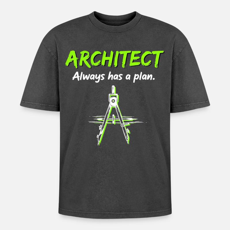 Architektur Kompass Bauplan Architekt - Oversized Unisex Premium Acid-Washed T-Shirt - Schwarz Acid Wash