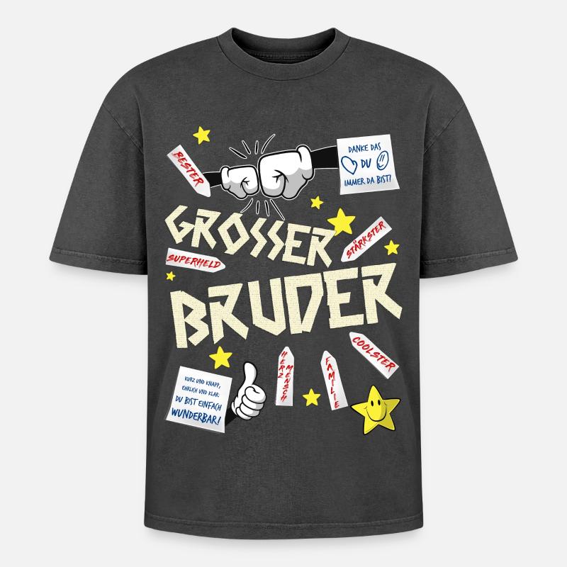 Brüder - Oversized Unisex Premium Acid-Washed T-Shirt - Schwarz Acid Wash