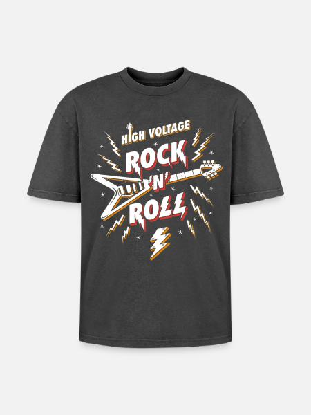 Hochspannungs-Rock'n'Roll-Gitarre - Oversized Unisex Premium Acid-Washed T-Shirt - Schwarz Acid Wash