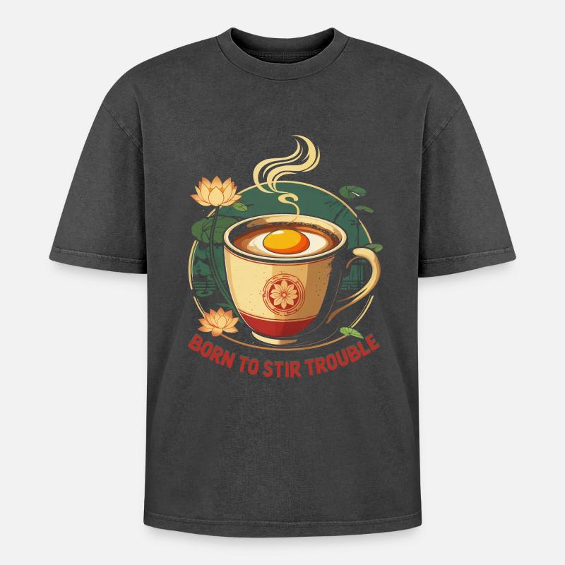 Vietnamesisches Essen Kaffee Mit Eigelb - Oversized Unisex Premium Acid-Washed T-Shirt - Schwarz Acid Wash