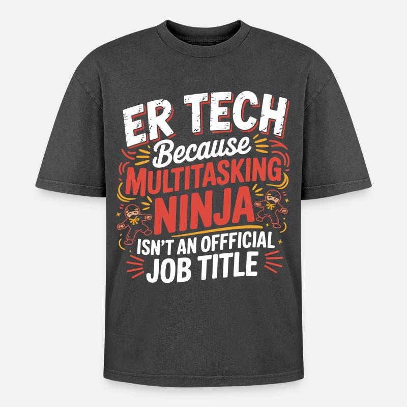 Tech Ninja: Multitasking Humor - Oversized Unisex Premium Acid-Washed T-Shirt - Schwarz Acid Wash