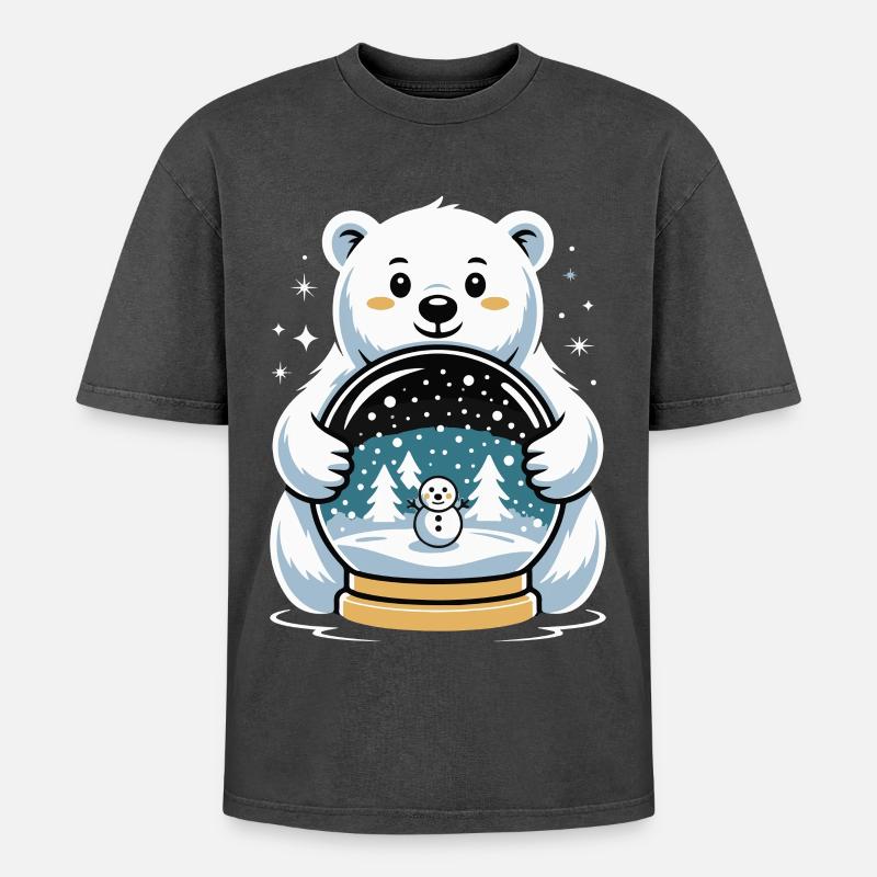 Polar Bear Snow Globe Impression - Oversized Unisex Premium Acid-Washed T-Shirt - acid washed black
