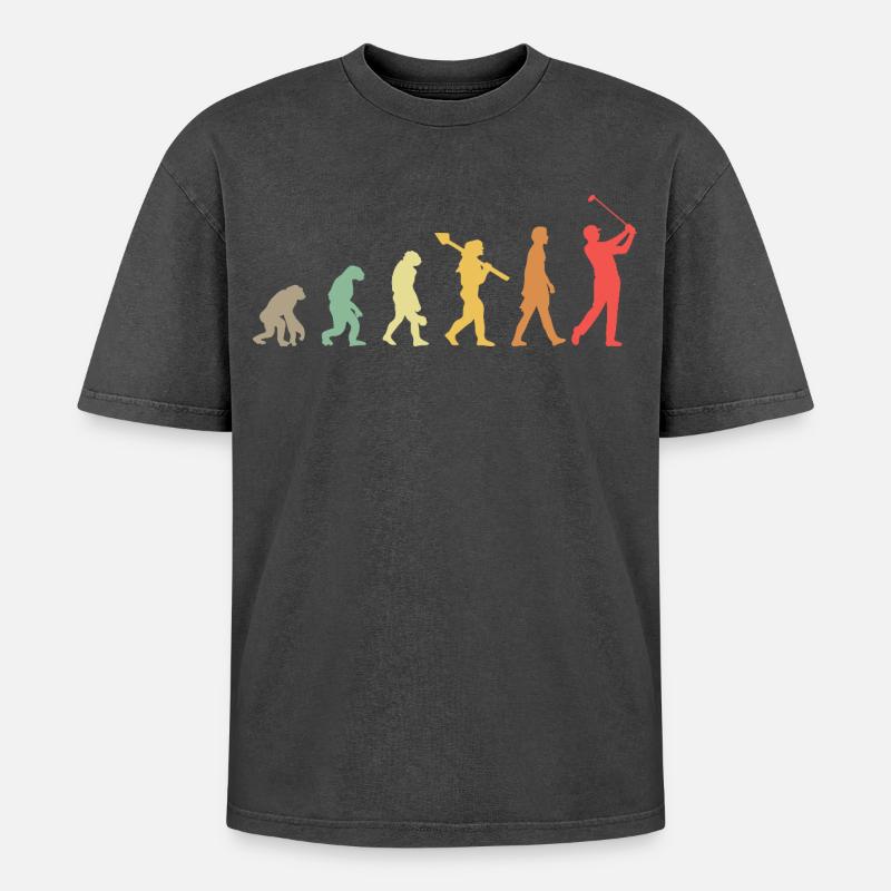 Golf Golfer Golfplatz Golfspieler Evolution - Oversized Unisex Premium Acid-Washed T-Shirt - Schwarz Acid Wash