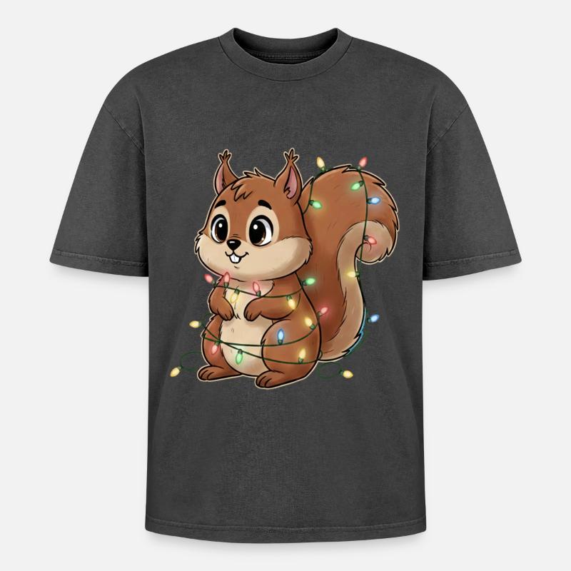 Lichterbehängtes Eichhörnchen - Oversized Unisex Premium Acid-Washed T-Shirt - Schwarz Acid Wash