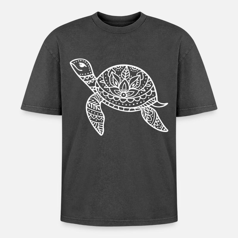 Boho turtle with pattern shell - Oversized Unisex Premium Acid-Washed T-Shirt - acid washed black