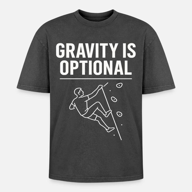 Gravity is optional climbing statement - Oversized Unisex Premium Acid-Washed T-Shirt - acid washed black