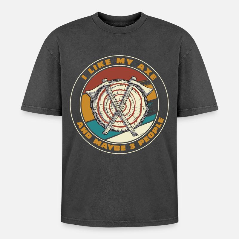 Axe Targets Retro Patch - Oversized Unisex Premium Acid-Washed T-Shirt - acid washed black