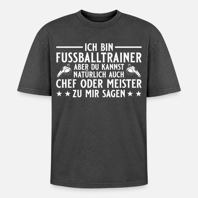 Fußballtrainer Chef oder Meister - Oversized Unisex Premium Acid-Washed T-Shirt - Schwarz Acid Wash