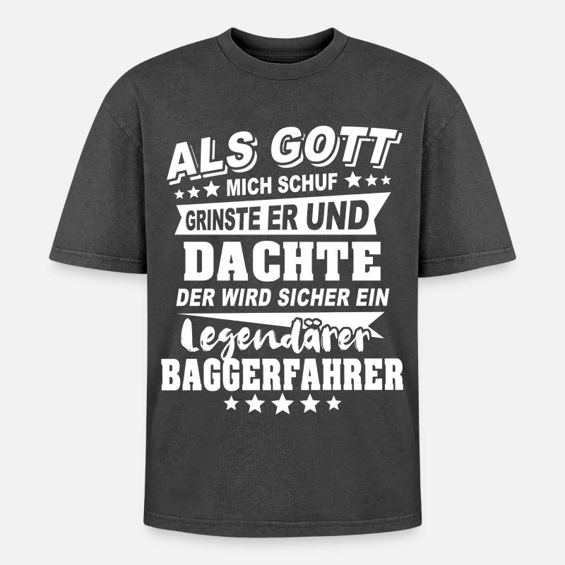 Baggerfahrer - Oversized Unisex Premium Acid-Washed T-Shirt - Schwarz Acid Wash