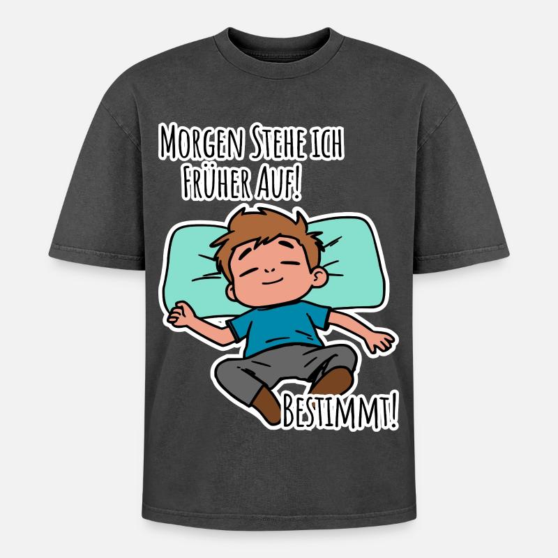 Morgenmuffel? Früh aufstehen oder faulenzen? - Oversized Unisex Premium Acid-Washed T-Shirt - Schwarz Acid Wash