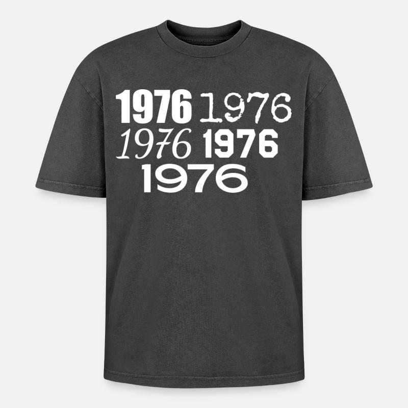 1976 - Oversized Unisex Premium Acid-Washed T-Shirt - Schwarz Acid Wash