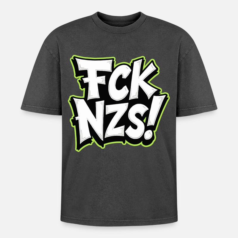 FCK NZS Statement gegen Rassismus - Oversized Unisex Premium Acid-Washed T-Shirt - Schwarz Acid Wash