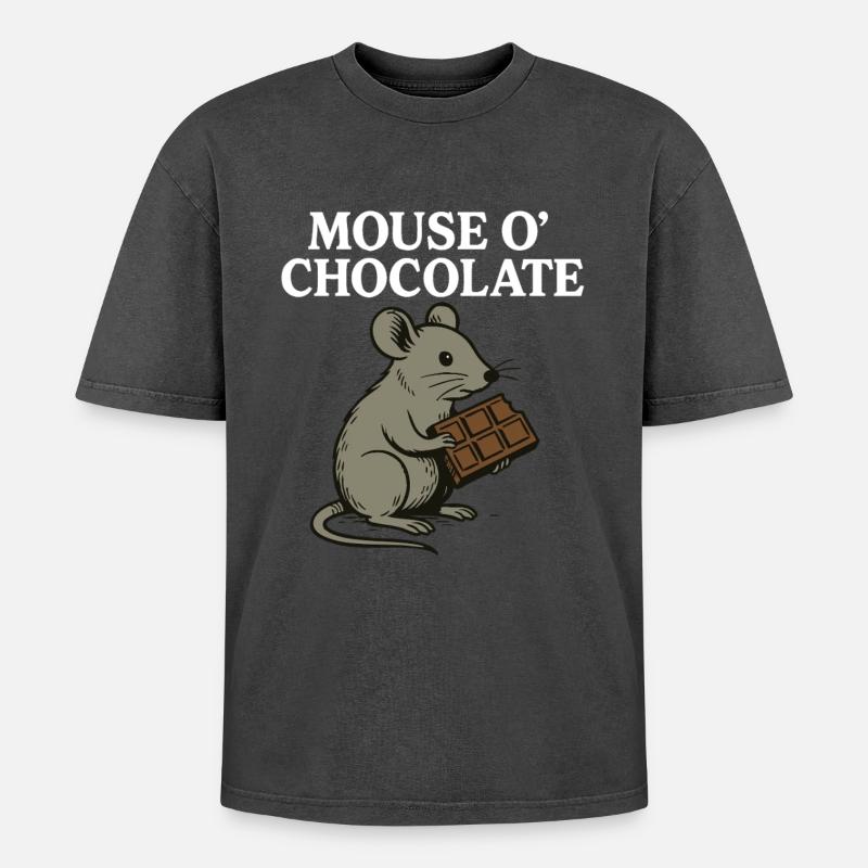 Mouse o'Chocolate Funny Pun Mouse - Oversized Unisex Premium Acid-Washed T-Shirt - acid washed black