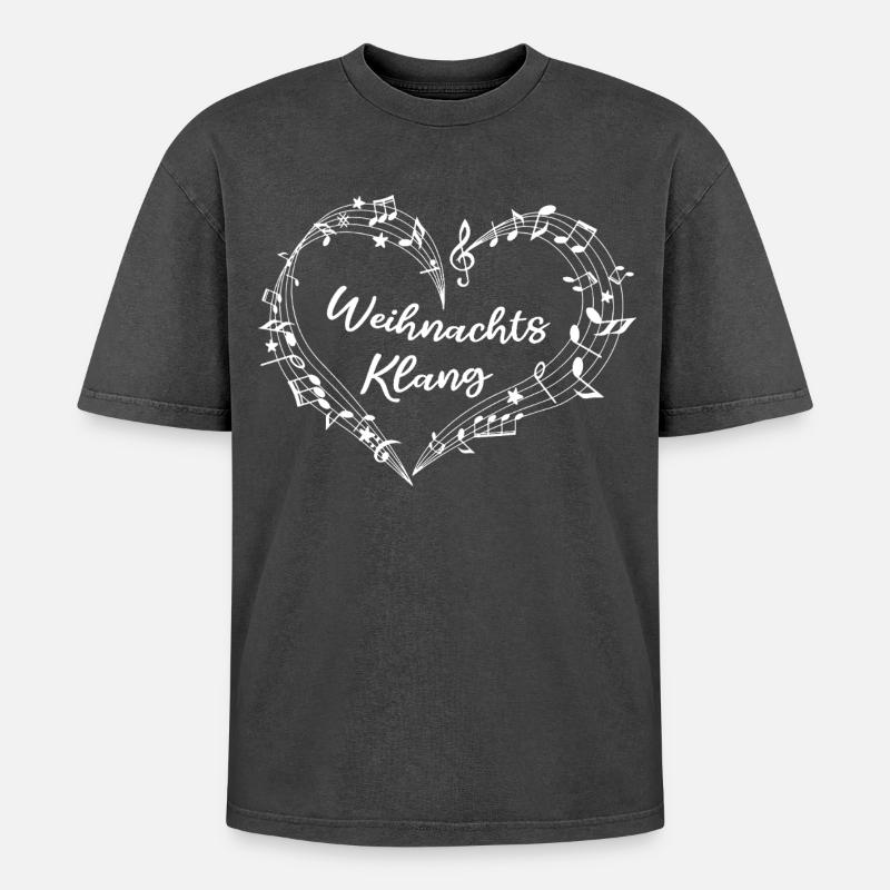 Weihnachtsklang - Herz aus Musiknoten & Sternen - Oversized Unisex Premium Acid-Washed T-Shirt - Schwarz Acid Wash