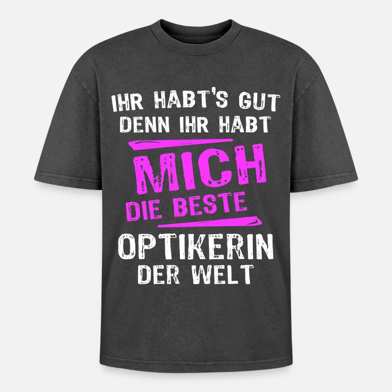 Optikerin Spruch - Oversized Unisex Premium Acid-Washed T-Shirt - Schwarz Acid Wash