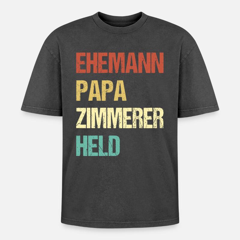 Zimmerer Papa - Oversized Unisex Premium Acid-Washed T-Shirt - Schwarz Acid Wash