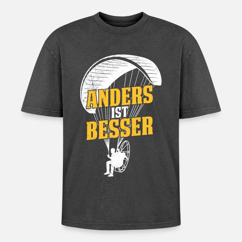Paraglider DIFFERENT IS BETTER Fun - Oversized Unisex Premium Acid-Washed T-Shirt - acid washed black