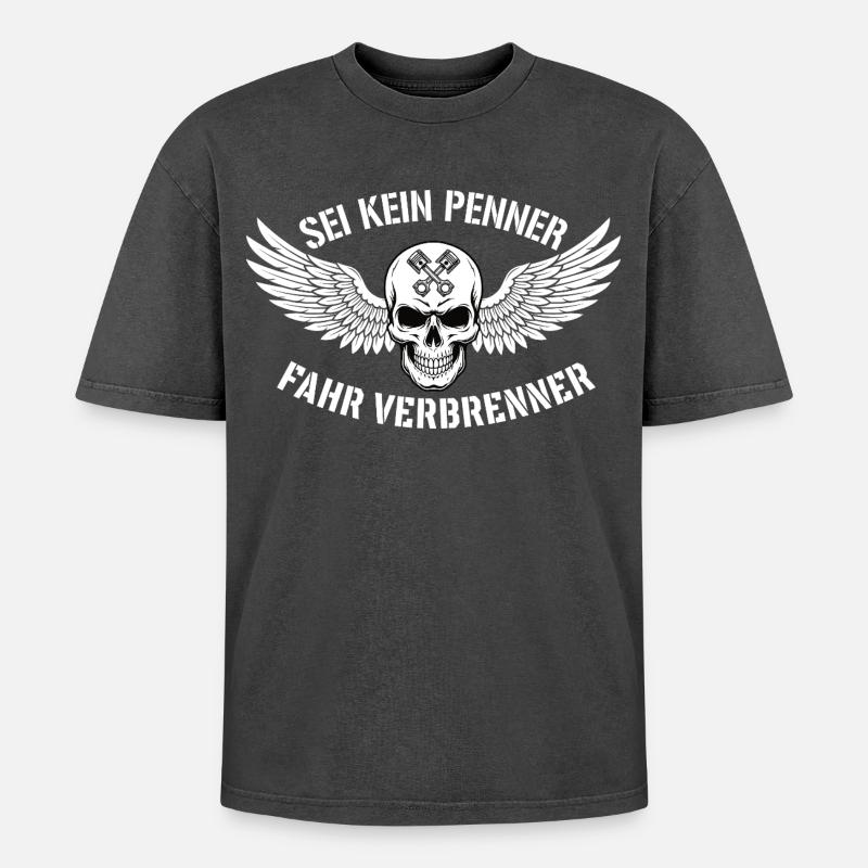 Ride Combustion Engine – Biker Skull Statement - Oversized Unisex Premium Acid-Washed T-Shirt - acid washed black