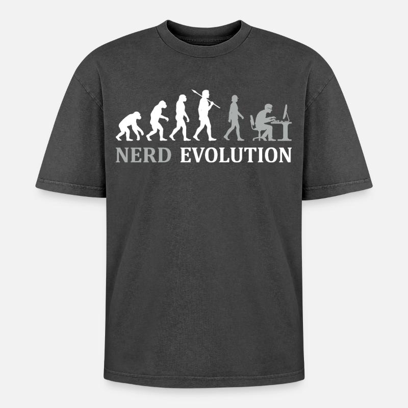 Nerd Evolution – Vom Affen zum PC-Profi - Oversized Unisex Premium Acid-Washed T-Shirt - Schwarz Acid Wash