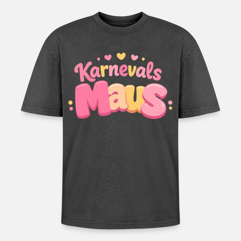 Karnevalsmaus Kölsche Mädsche – Karneval Köln - Oversized Unisex Premium Acid-Washed T-Shirt - Schwarz Acid Wash