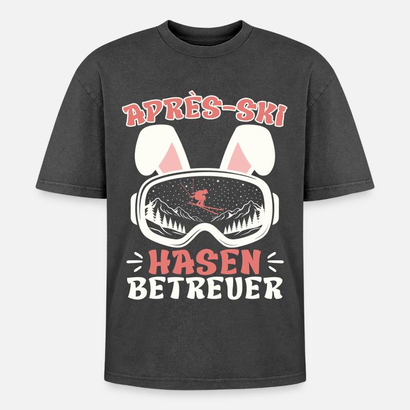 Après-ski RABBIT SUPERVISOR Fun - Oversized Unisex Premium Acid-Washed T-Shirt - acid washed black
