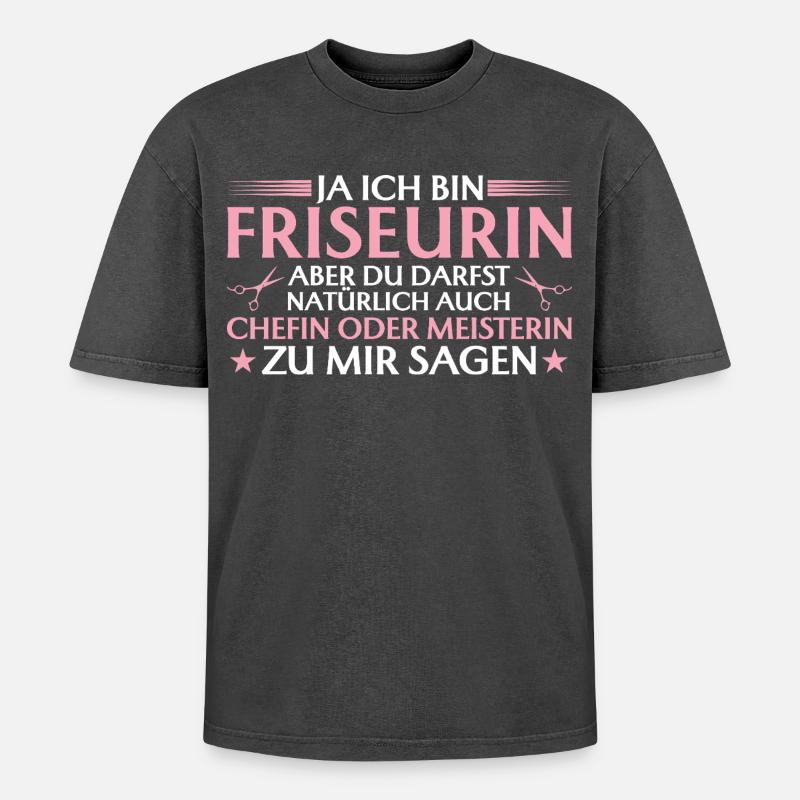 Friseurin Chefin oder Meisterin - Oversized Unisex Premium Acid-Washed T-Shirt - acid washed black