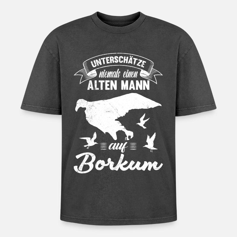 NEVER UNDERESTIMATE AN OLD MAN - Oversized Unisex Premium Acid-Washed T-Shirt - acid washed black