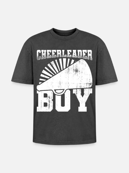Cheerleader Boy - Oversized Unisex Premium Acid-Washed T-Shirt - acid washed black