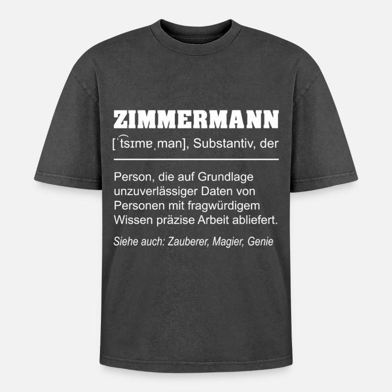 Zimmermann Definition Lustig – Handwerker Geschenk - Oversized Unisex Premium Acid-Washed T-Shirt - Schwarz Acid Wash